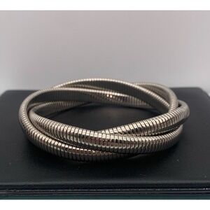 Heavy Vintage Stainless Steel Triple Omega Snake Interlocking Bangle Bracelet